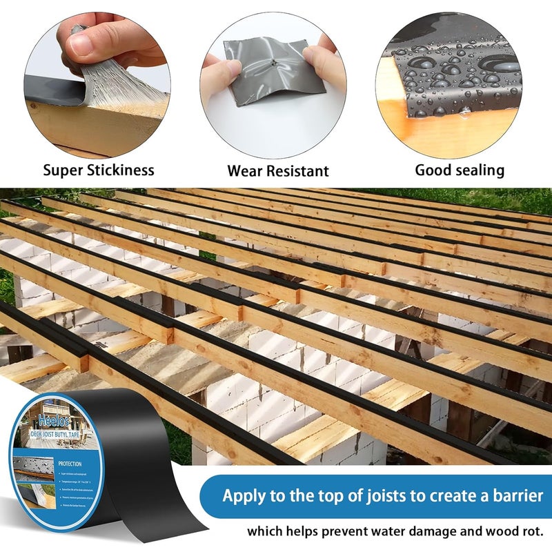 Heelos Butyl Joist Deck Tape 4"×50,1 Pack Weather-Resistant Deck Joist Tape Waterproof Flashing Tape, Self-Adhesive Joist Tape Decking for Wood Decks Joist Beams Roof - Image 5